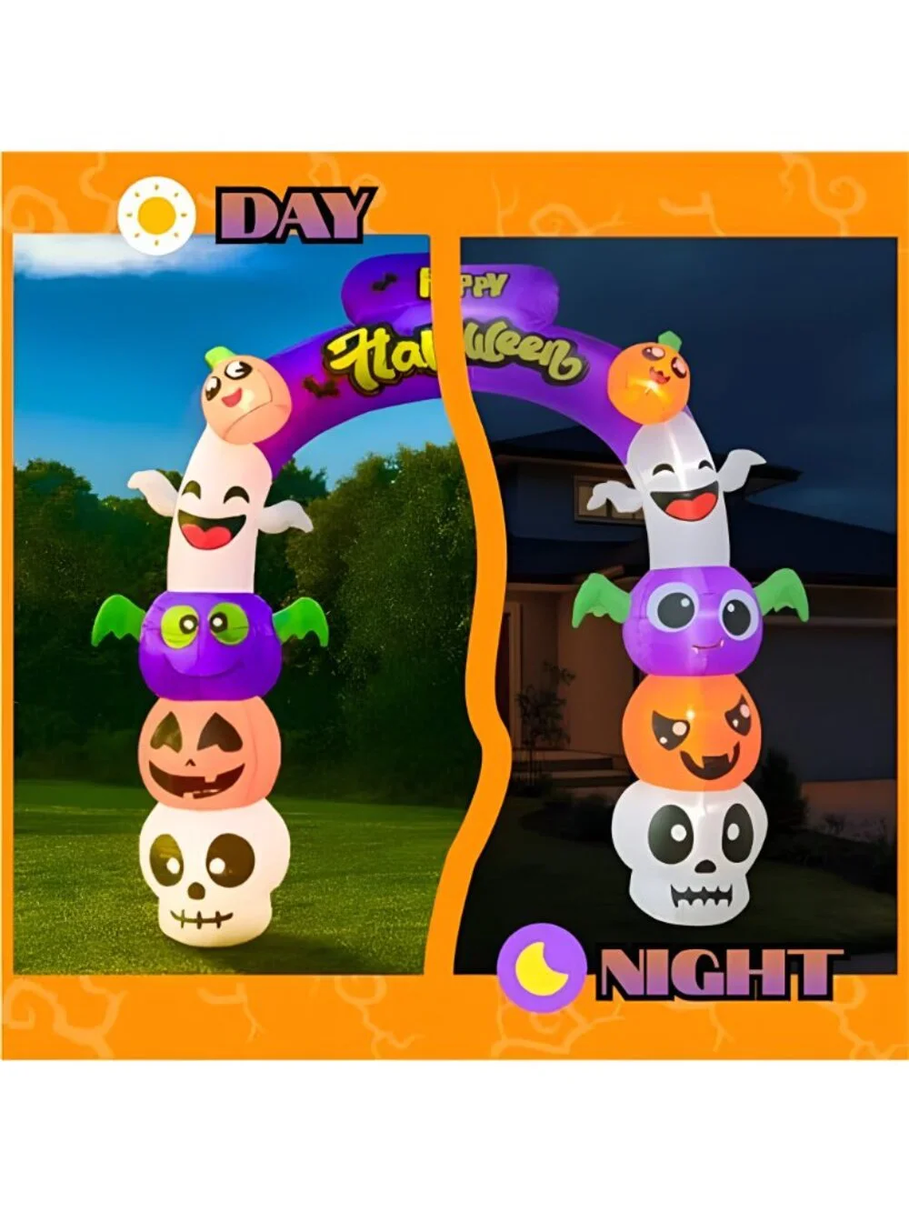 8FT Halloween Inflatable Archway with LEDs, Pumpkins & Ghosts